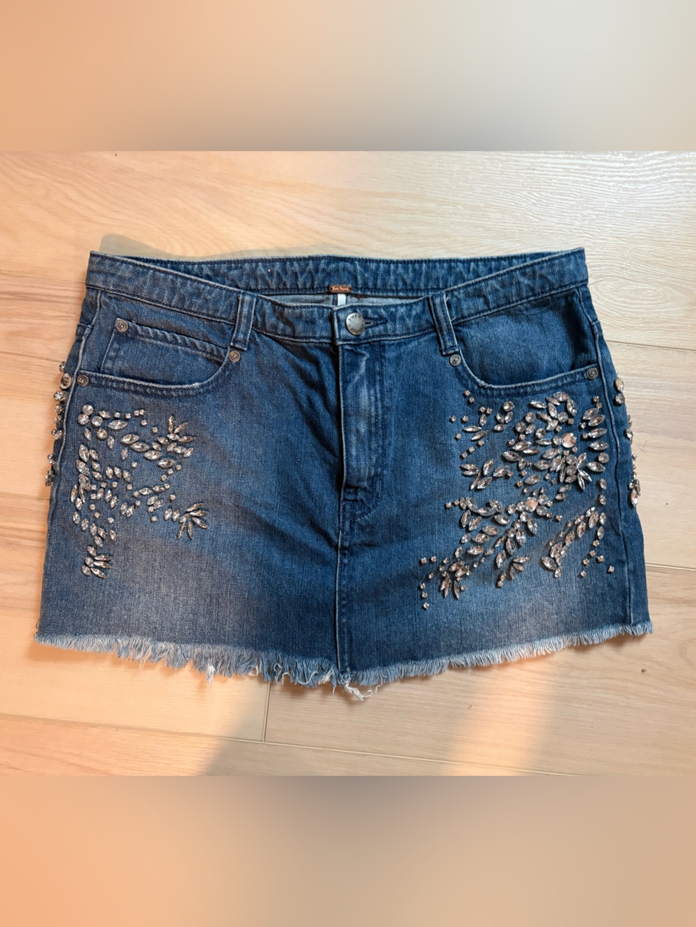 Embellished Dark Blue Denim Mini Skirt - Picture 1 of 6